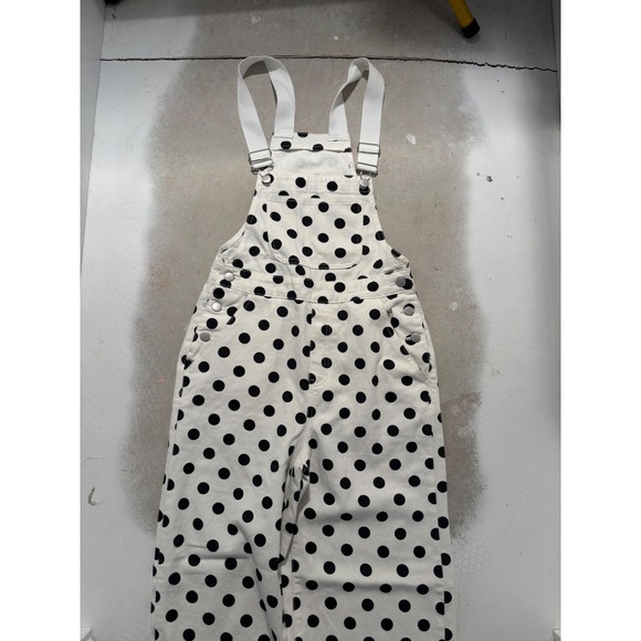 Cider Denim - Cider Polka Dot Denim Overalls White Black Wide Leg Bib XXS